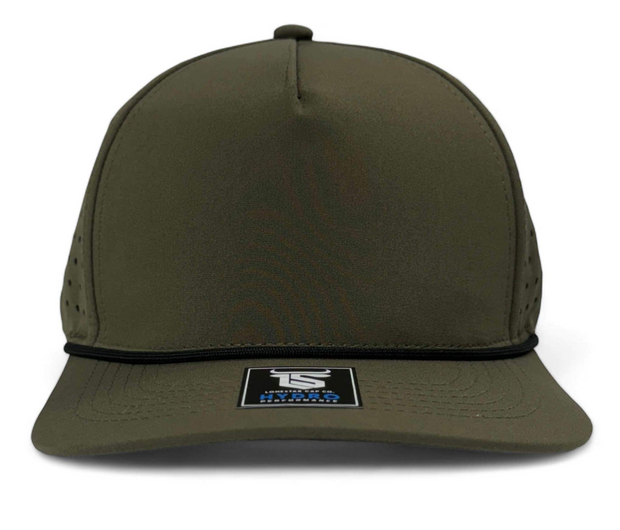 5 Panel Hydro Cap: Military Green with Black Rope Snapback
