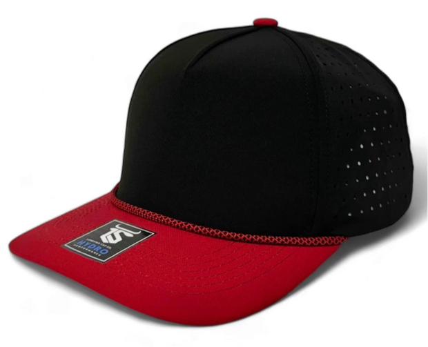 5 Panel Hydro Cap: Black/Red bill with Red/Black Rope Snapback