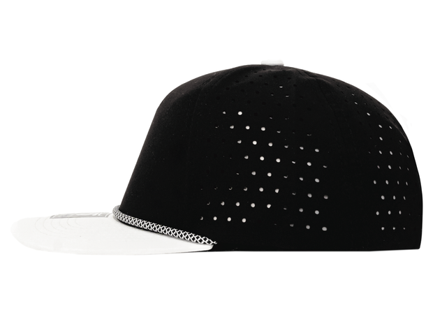 5 Panel Hydro Cap: Black/White Bill with Black/White Rope Snapback