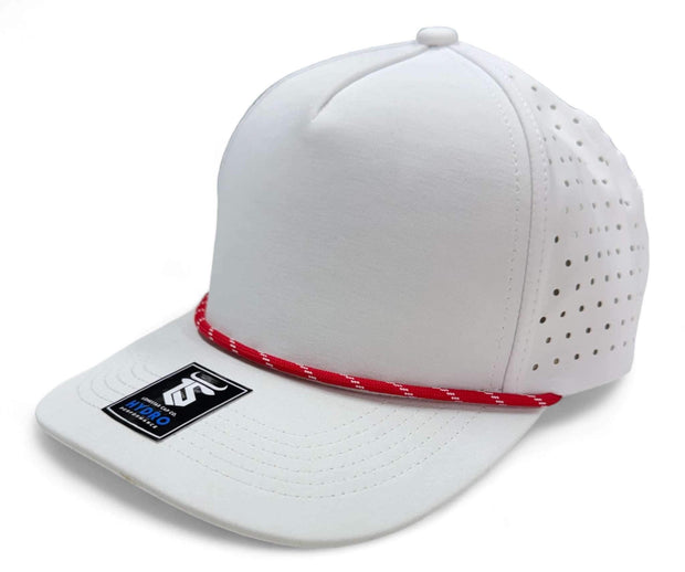 5 Panel Hydro Cap: White - Red/White Rope Snapback