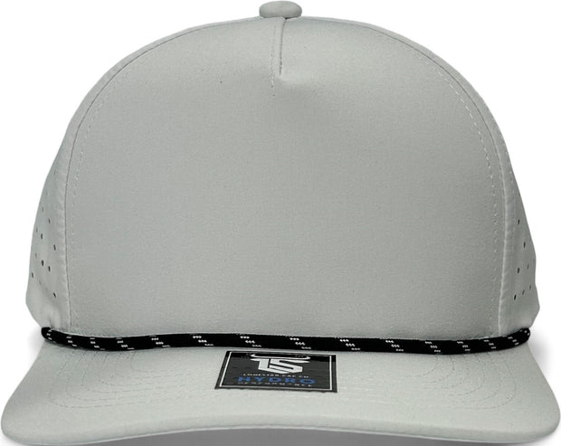 5 Panel Hydro Cap: White - Black/White Rope Snapback