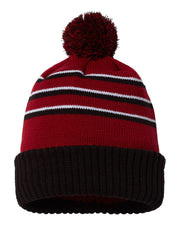 Richardson 134 - Striped Knit Beanie with Cuff & Pom - 134