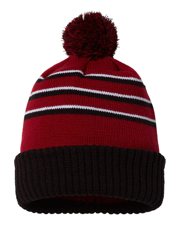 Richardson 134 - Striped Knit Beanie with Cuff & Pom - 134