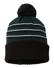 Richardson 134 - Striped Knit Beanie with Cuff & Pom - 134