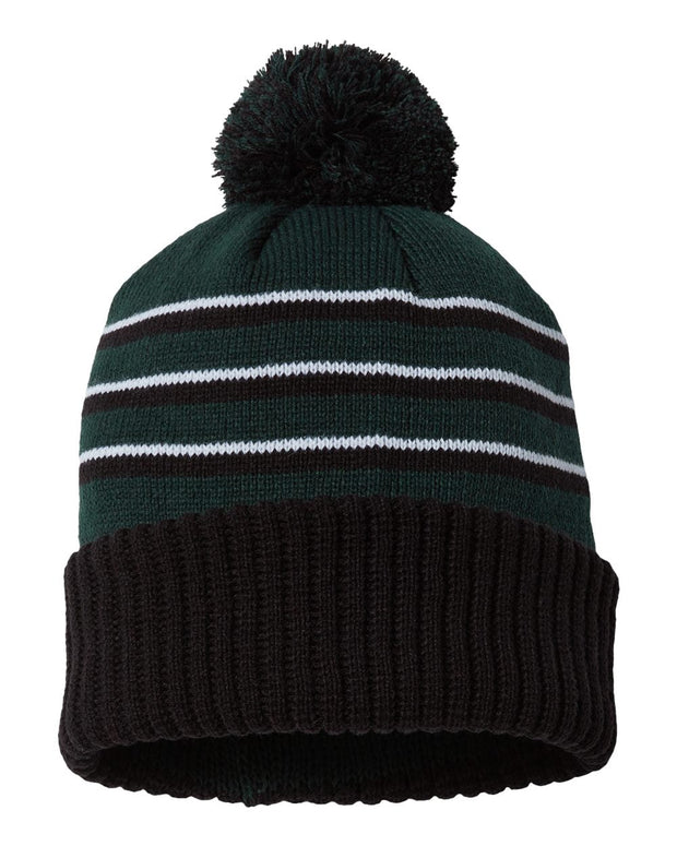 Richardson 134 - Striped Knit Beanie with Cuff & Pom - 134