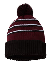 Richardson 134 - Striped Knit Beanie with Cuff & Pom - 134