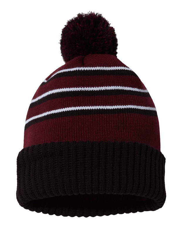 Richardson 134 - Striped Knit Beanie with Cuff & Pom - 134
