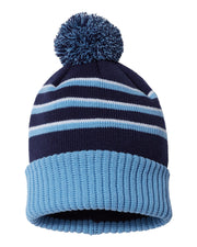 Richardson 134 - Striped Knit Beanie with Cuff & Pom - 134