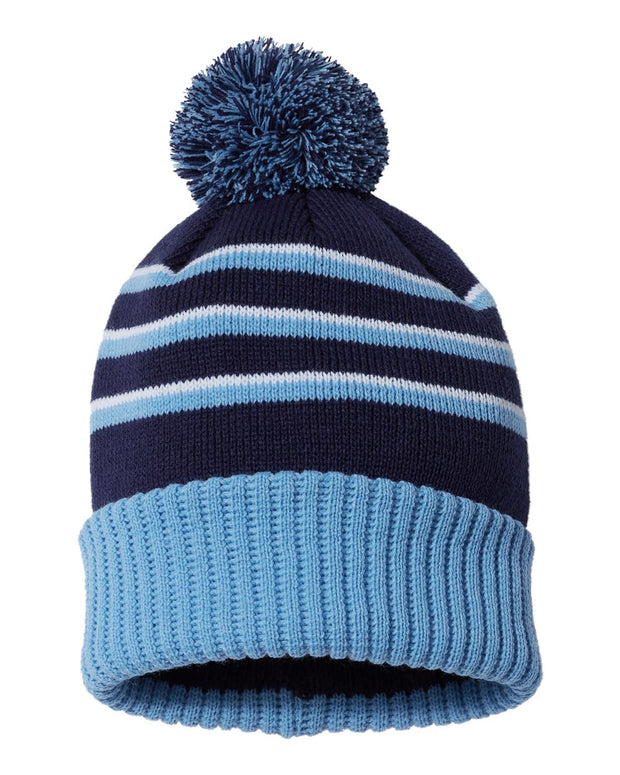 Richardson 134 - Striped Knit Beanie with Cuff & Pom - 134