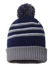 Richardson 134 - Striped Knit Beanie with Cuff & Pom - 134