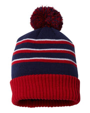 Richardson 134 - Striped Knit Beanie with Cuff & Pom - 134
