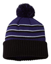 Richardson 134 - Striped Knit Beanie with Cuff & Pom - 134