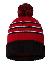 Richardson 134 - Striped Knit Beanie with Cuff & Pom - 134
