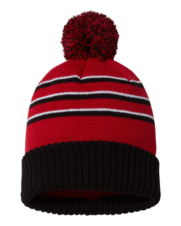 Richardson 134 - Striped Knit Beanie with Cuff & Pom - 134