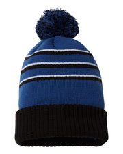 Richardson 134 - Striped Knit Beanie with Cuff & Pom - 134