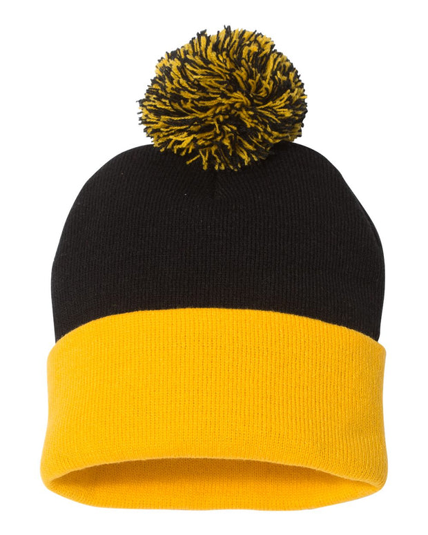 Sportsman SP15 - Pom Pom 12" Knit Beanie, Knit Cap with Cuff, Pom - SP15