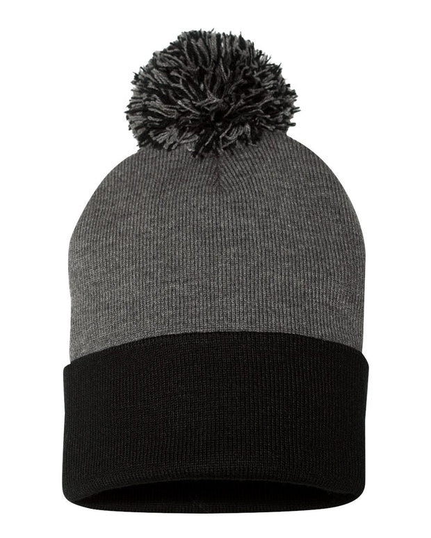Sportsman SP15 - Pom Pom 12" Knit Beanie, Knit Cap with Cuff, Pom - SP15