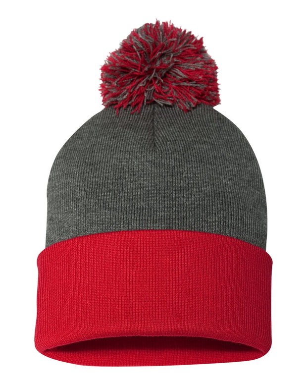 Sportsman SP15 - Pom Pom 12" Knit Beanie, Knit Cap with Cuff, Pom - SP15
