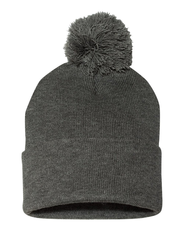 Sportsman SP15 - Pom Pom 12" Knit Beanie, Knit Cap with Cuff, Pom - SP15