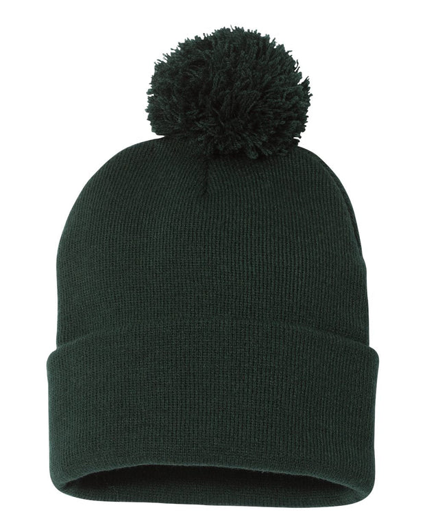Sportsman SP15 - Pom Pom 12" Knit Beanie, Knit Cap with Cuff, Pom - SP15