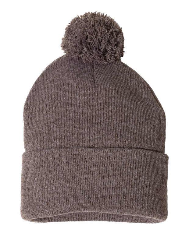 Sportsman SP15 - Pom Pom 12" Knit Beanie, Knit Cap with Cuff, Pom - SP15