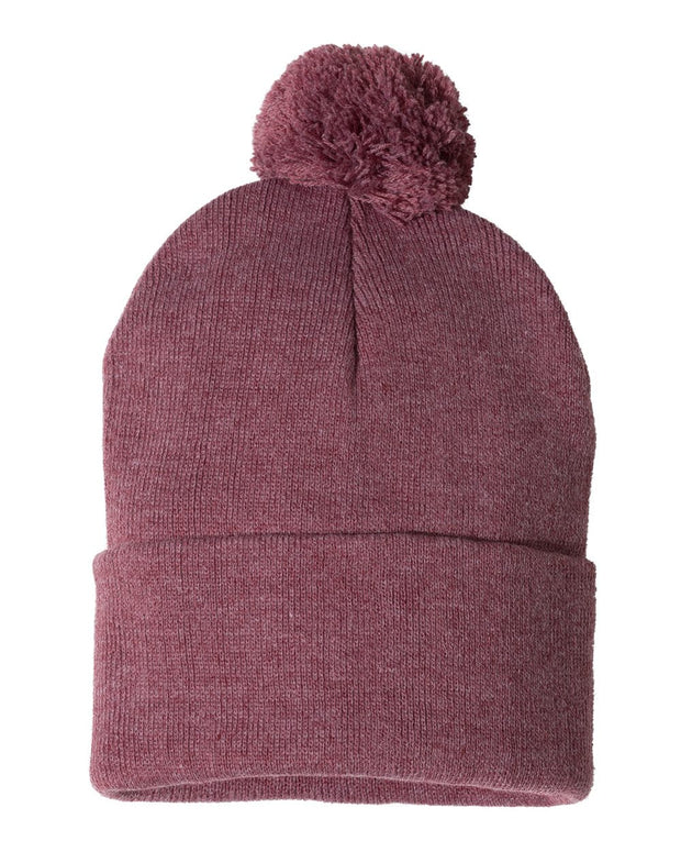 Sportsman SP15 - Pom Pom 12" Knit Beanie, Knit Cap with Cuff, Pom - SP15