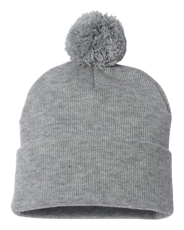Sportsman SP15 - Pom Pom 12" Knit Beanie, Knit Cap with Cuff, Pom - SP15