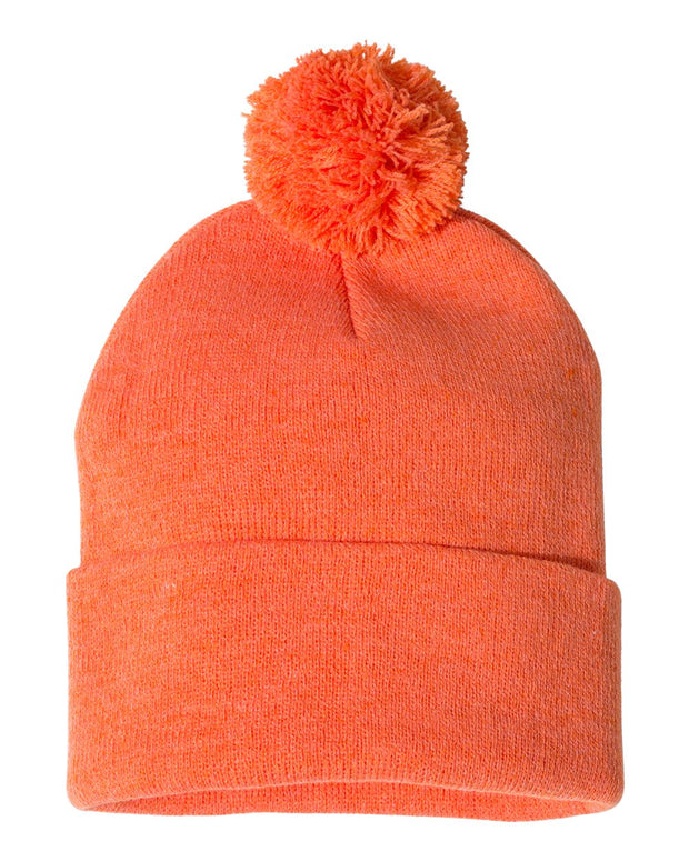 Sportsman SP15 - Pom Pom 12" Knit Beanie, Knit Cap with Cuff, Pom - SP15