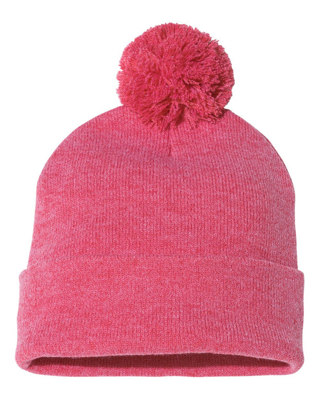 Sportsman SP15 - Pom Pom 12" Knit Beanie, Knit Cap with Cuff, Pom - SP15