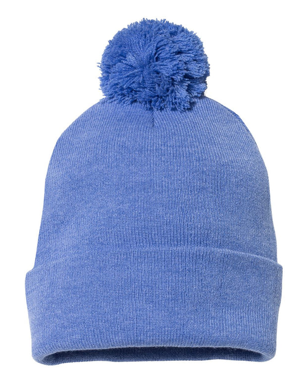Sportsman SP15 - Pom Pom 12" Knit Beanie, Knit Cap with Cuff, Pom - SP15