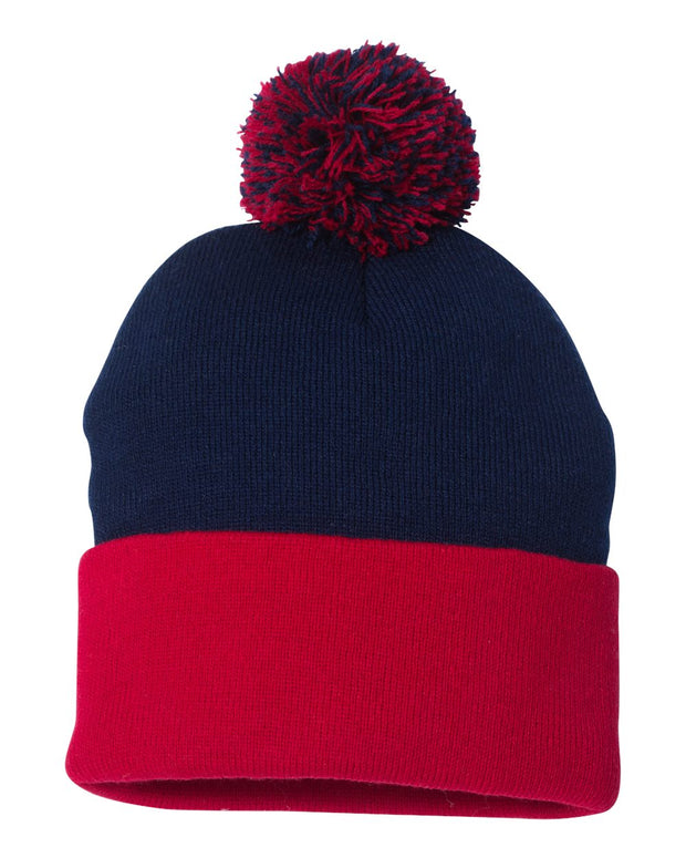 Sportsman SP15 - Pom Pom 12" Knit Beanie, Knit Cap with Cuff, Pom - SP15