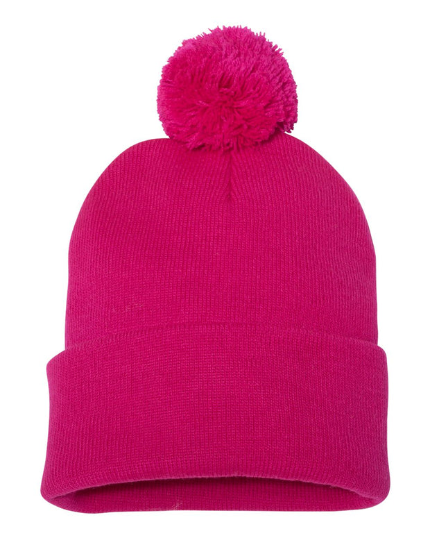 Sportsman SP15 - Pom Pom 12" Knit Beanie, Knit Cap with Cuff, Pom - SP15
