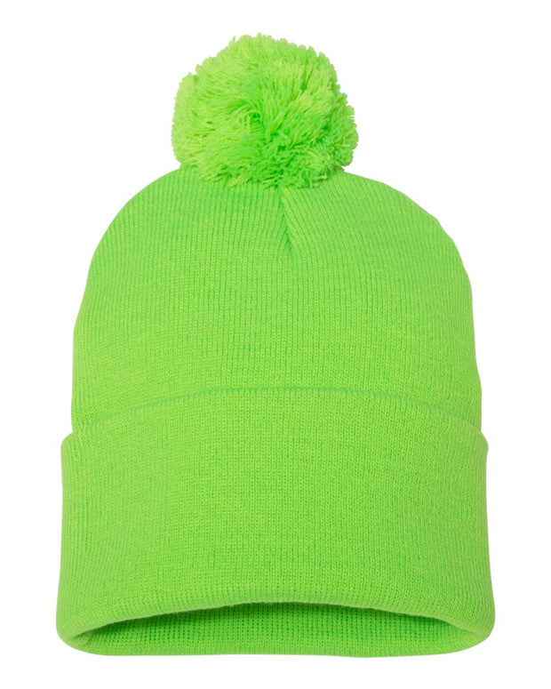 Sportsman SP15 - Pom Pom 12" Knit Beanie, Knit Cap with Cuff, Pom - SP15
