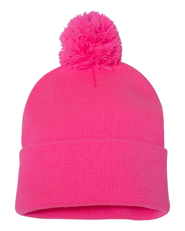 Sportsman SP15 - Pom Pom 12" Knit Beanie, Knit Cap with Cuff, Pom - SP15