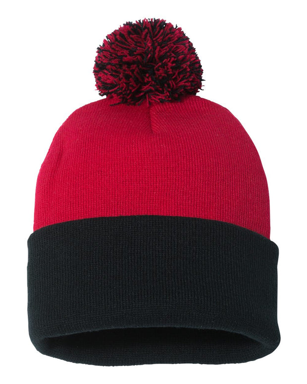 Sportsman SP15 - Pom Pom 12" Knit Beanie, Knit Cap with Cuff, Pom - SP15