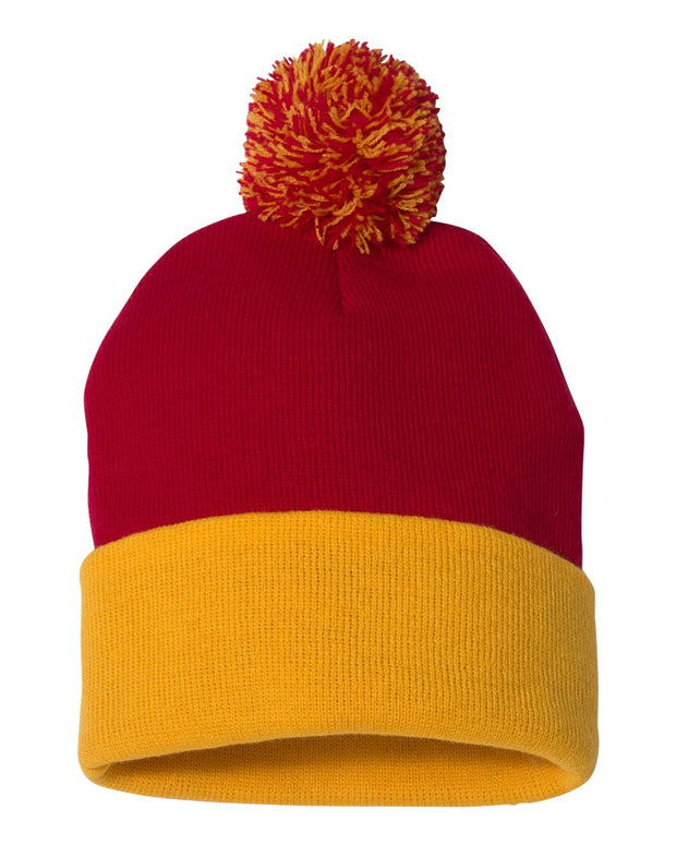 Sportsman SP15 - Pom Pom 12" Knit Beanie, Knit Cap with Cuff, Pom - SP15