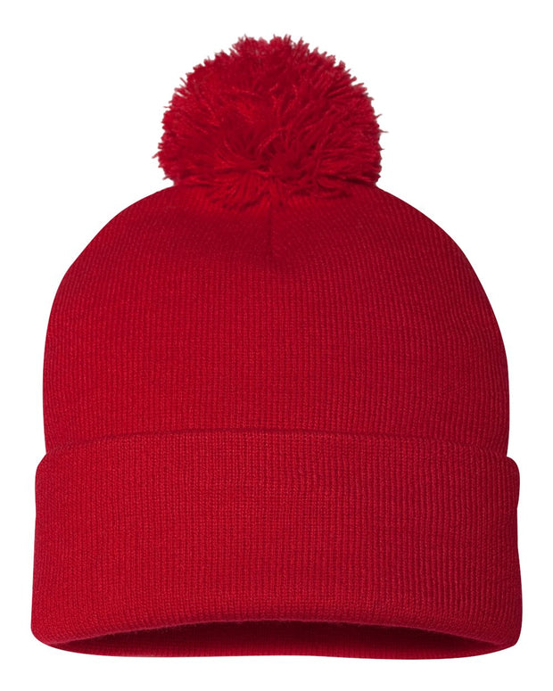 Sportsman SP15 - Pom Pom 12" Knit Beanie, Knit Cap with Cuff, Pom - SP15