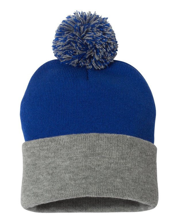 Sportsman SP15 - Pom Pom 12" Knit Beanie, Knit Cap with Cuff, Pom - SP15