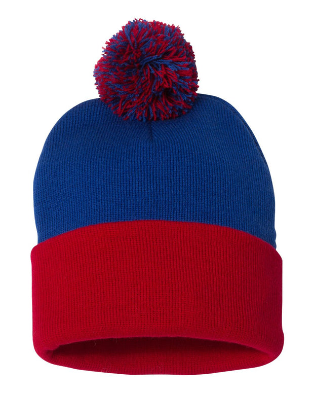 Sportsman SP15 - Pom Pom 12" Knit Beanie, Knit Cap with Cuff, Pom - SP15