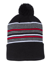Sportsman SP60 - 12" Striped Pom-Pom Knit Beanie - SP60