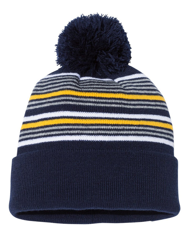 Sportsman SP60 - 12" Striped Pom-Pom Knit Beanie - SP60
