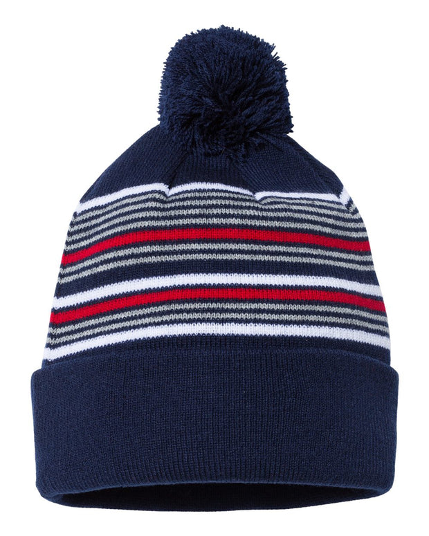 Sportsman SP60 - 12" Striped Pom-Pom Knit Beanie - SP60