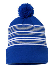 Sportsman SP60 - 12" Striped Pom-Pom Knit Beanie - SP60