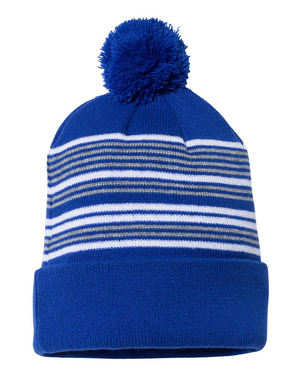Sportsman SP60 - 12" Striped Pom-Pom Knit Beanie - SP60
